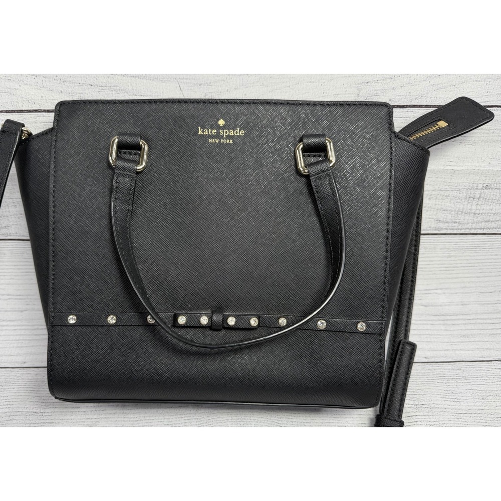 Kate Spade Satchel Crossbody‎ Black Leather Bow Detail Purse Handbag